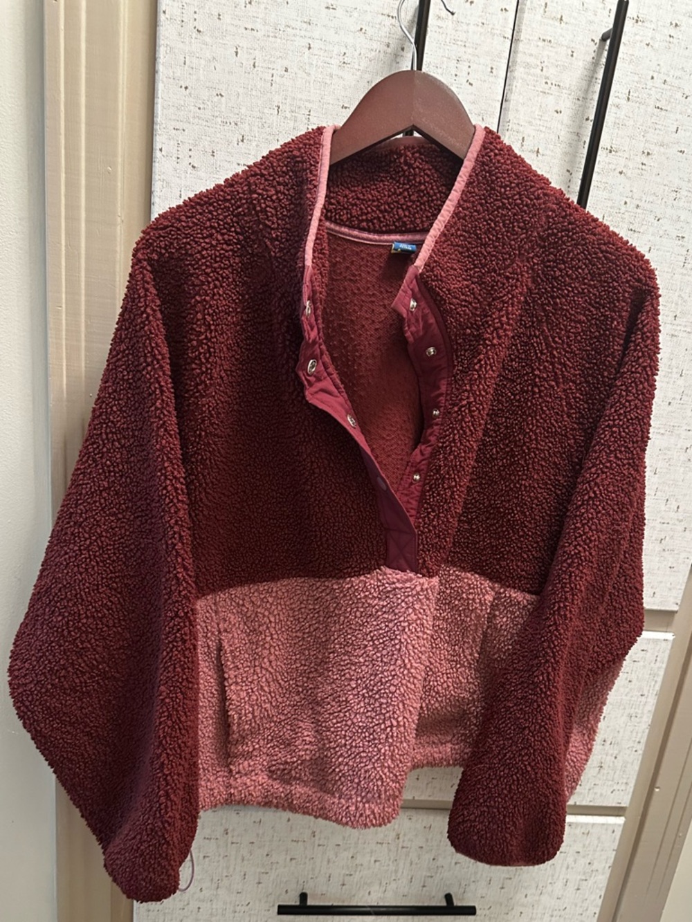 Target Women's Two-Tone Maroon and Rose Pullover Sherpa Sweater